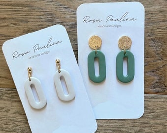 Sage Polymer Clay Statement Earrings: Boho style, Gold Post
