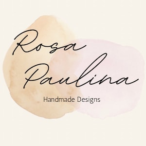 May include: A watercolor logo with a peach and pink background. The logo says "Rosa Paulina Handmade Designs".