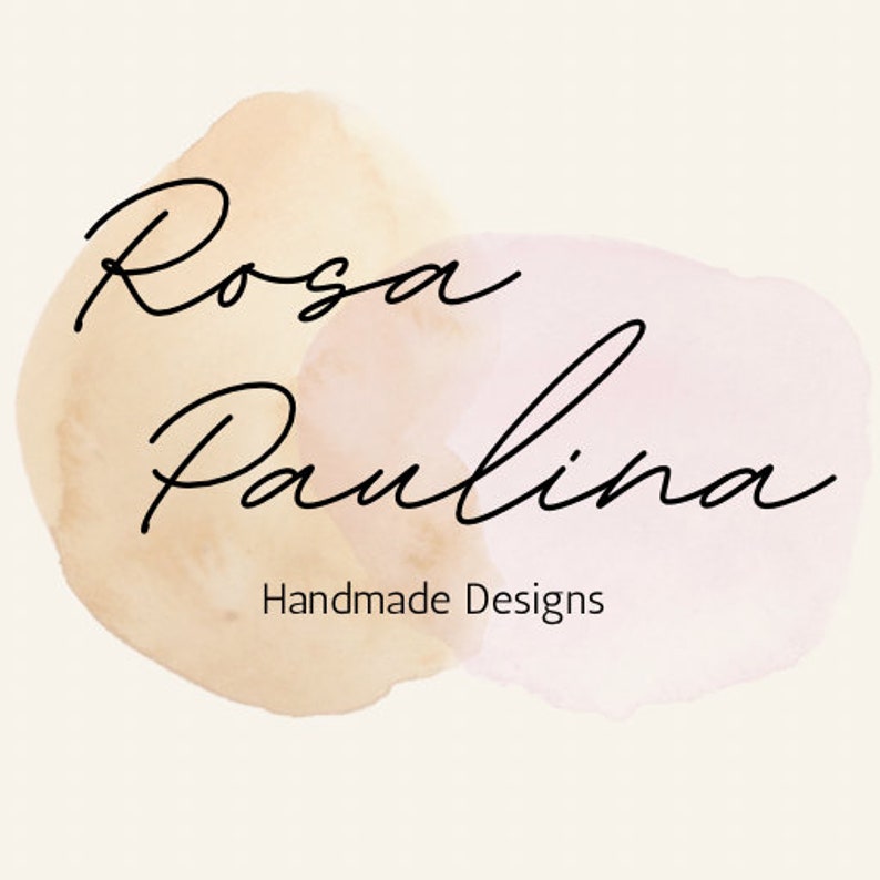 May include: A watercolor logo with a peach and pink background. The logo says "Rosa Paulina Handmade Designs".