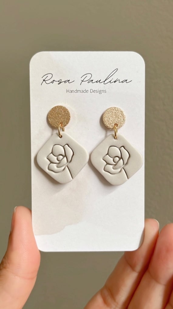 Poppy Flower Polymer clay handmade jewelry, Lightweight earrings, 18k gold plated post