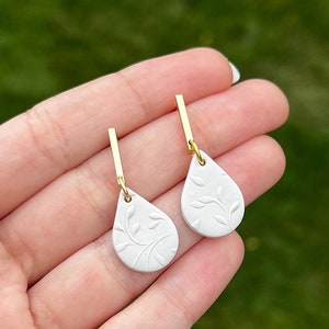 Handmade Polymer Clay Earrings: Gold Plated Bar, Lightweight Jewelry