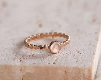 Moonstone Ring | Tiny Gemstone Ring | Gold Filled Stacking Ring | Gold Bead Ring | Daily Stone Ring | Gold Filled Moonstone Ring