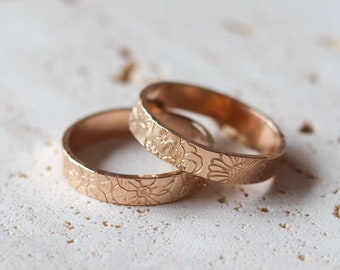 Thick Birth Flower Band • Gold Filled Ring • 4mm Floral Band • Family Flower Ring  • Personalized Gifts • Personalized Birth Flowers