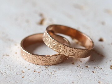 Thick Birth Flower Band • Gold Filled Ring • 4mm Floral Band • Family Flower Ring  • Personalized Gifts • Personalized Birth Flowers