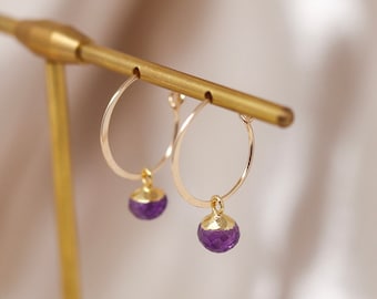 Amethyst Hoop Earrings • 14K Gold Filled Hoops • Gold Jewelries • Amethyst Faceted Earrings • February Birthstone Earrings • Gift for Her