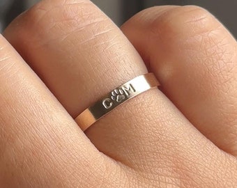 Custom 14K Gold Filled Pet Initial Ring with Paw Print
