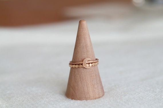 14K Gold Plated Crescent Moon Ring - Minimalist Stacking Ring For Women Size 7