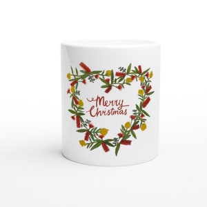 Aussie Floral Heart Christmas White 11oz Ceramic Mug
