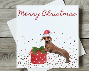 Dachshund Present Christmas Pack of 10 Folded Cards with envelopes (Europe and International)