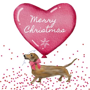 Christmas Dachshund Balloon Pack of 10 Folded Cards (white envelopes)