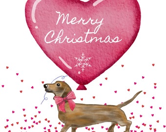 Christmas Dachshund Balloon Pack of 10 Folded Cards (white envelopes)