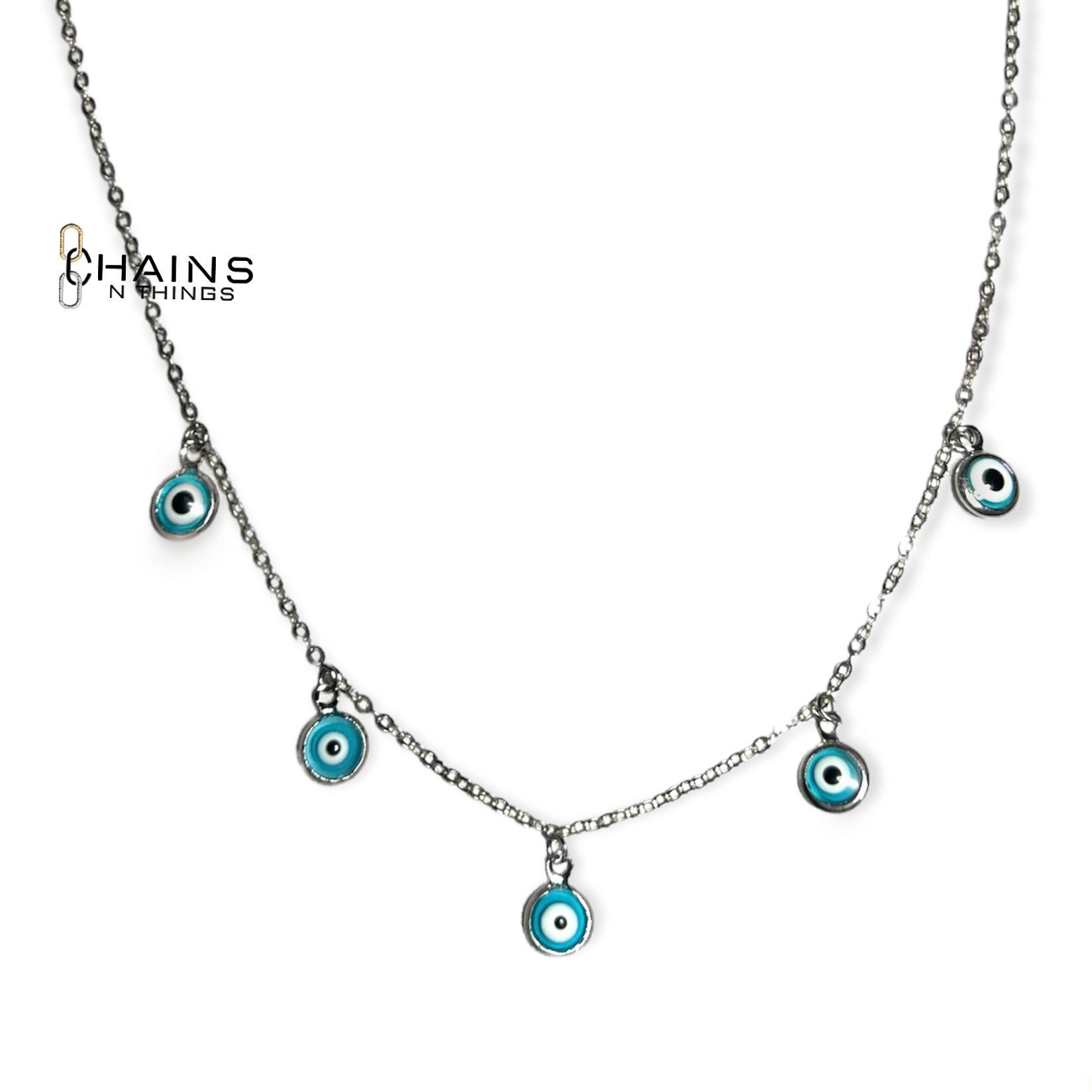 Blue Eyes Necklace Charms, 16 Inch Cable Chain 14k Gold Plated No Fade