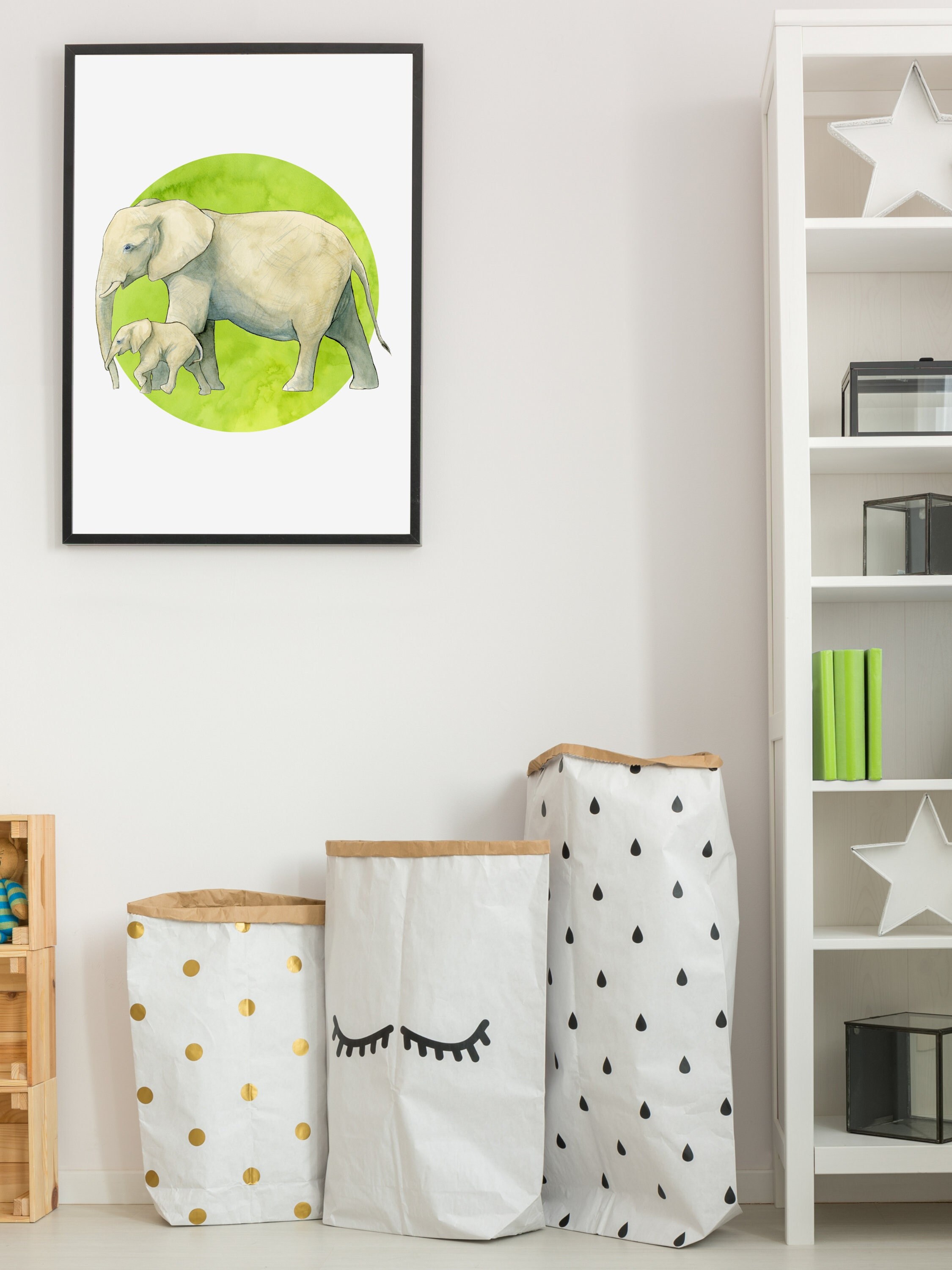 Affiche Chambre Bébé Maman et Éléphants