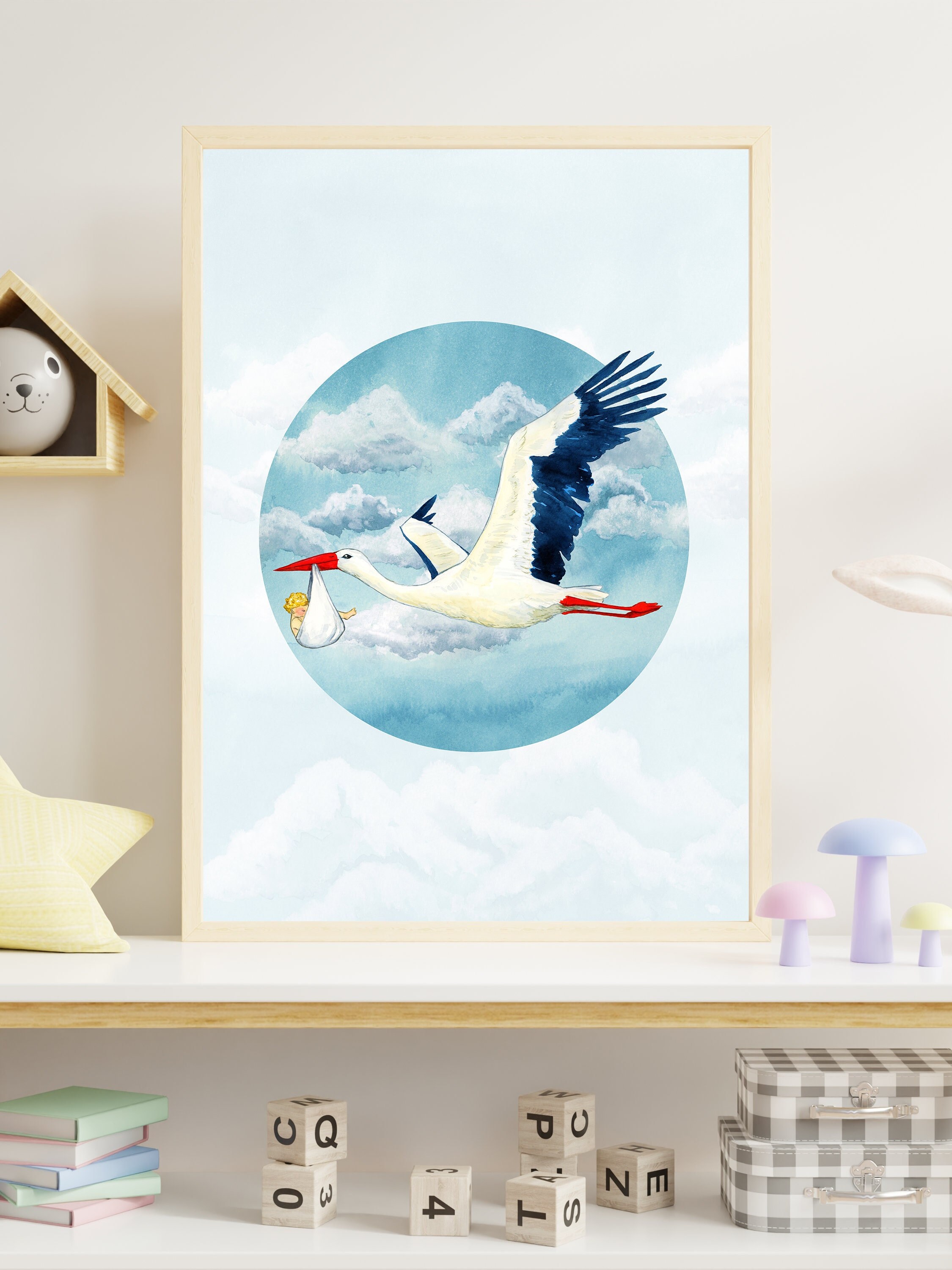 Affiche Chambre d'enfant Cigogne et Bébé