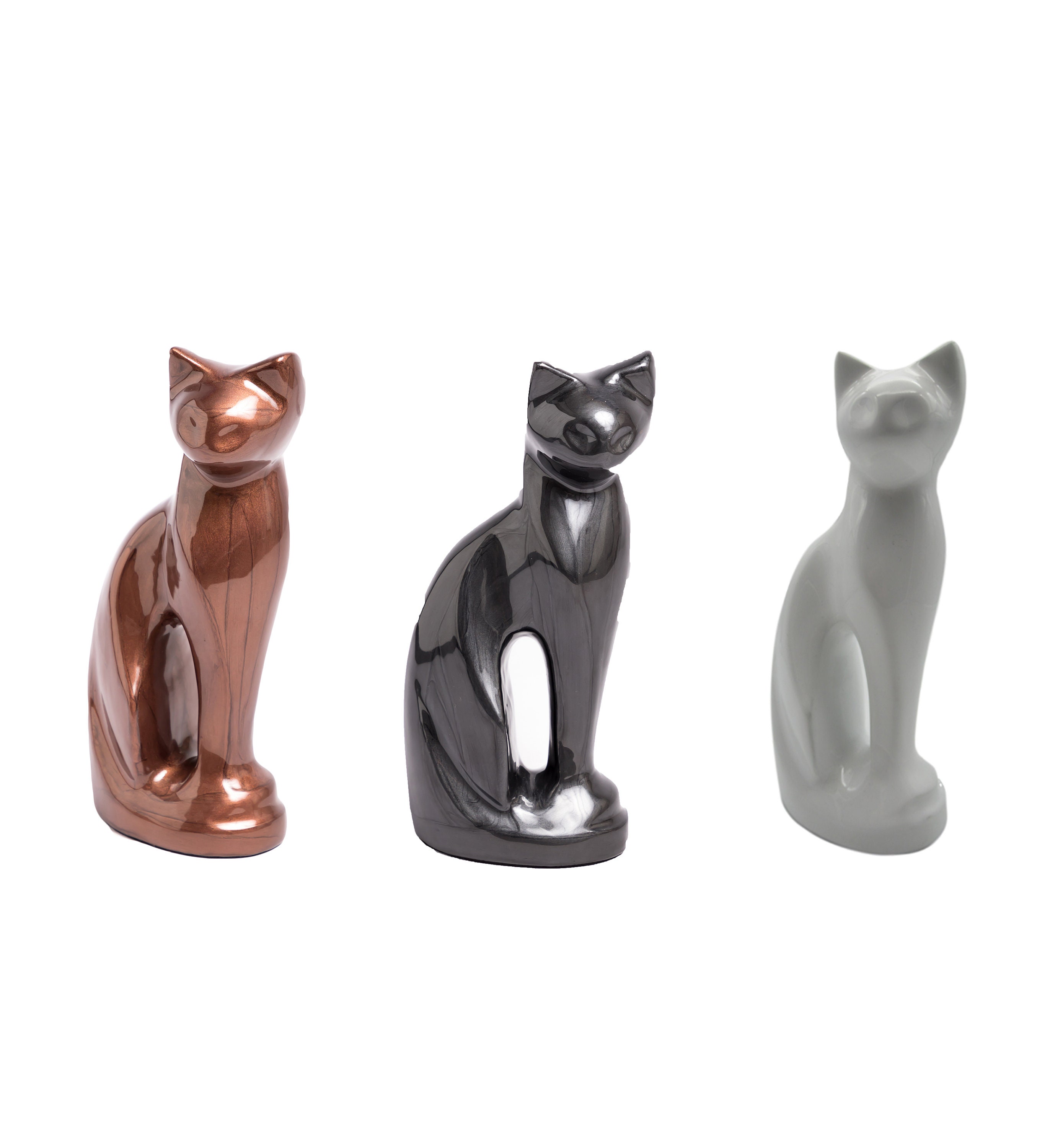 Urne Funéraire Statue en Forme de Chat Blanc, Marron, Bronze et Noir