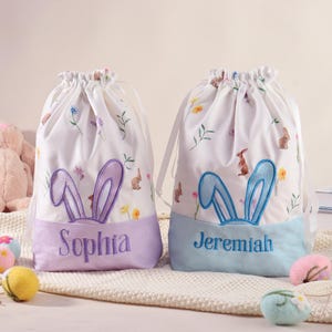 Personalisierter Osterkorb - Gestickter Ostersack, Osterhasen- und Eiersuche-Geschenktasche, Jungen-Mädchen-Ostern, erstes Geschenk zu Ostern