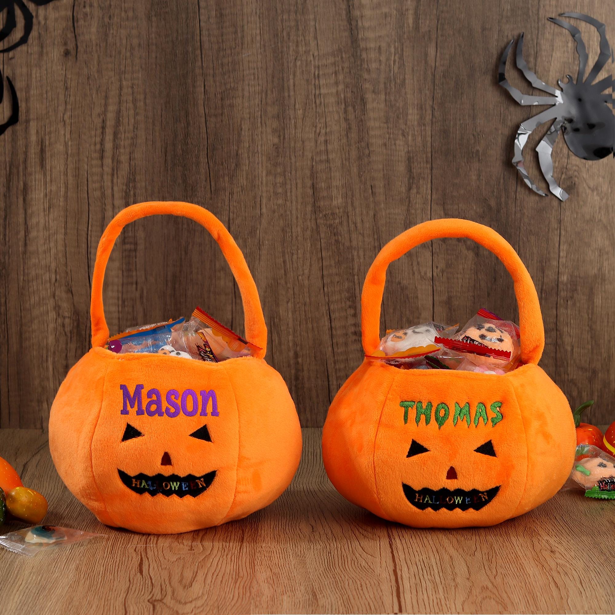 Personalized Halloween Basket - Custom Pumpkin Bucket with Name, Embroidered Trick or Treat Bag, Pumpkin Bucket for Kids, Gift for Child