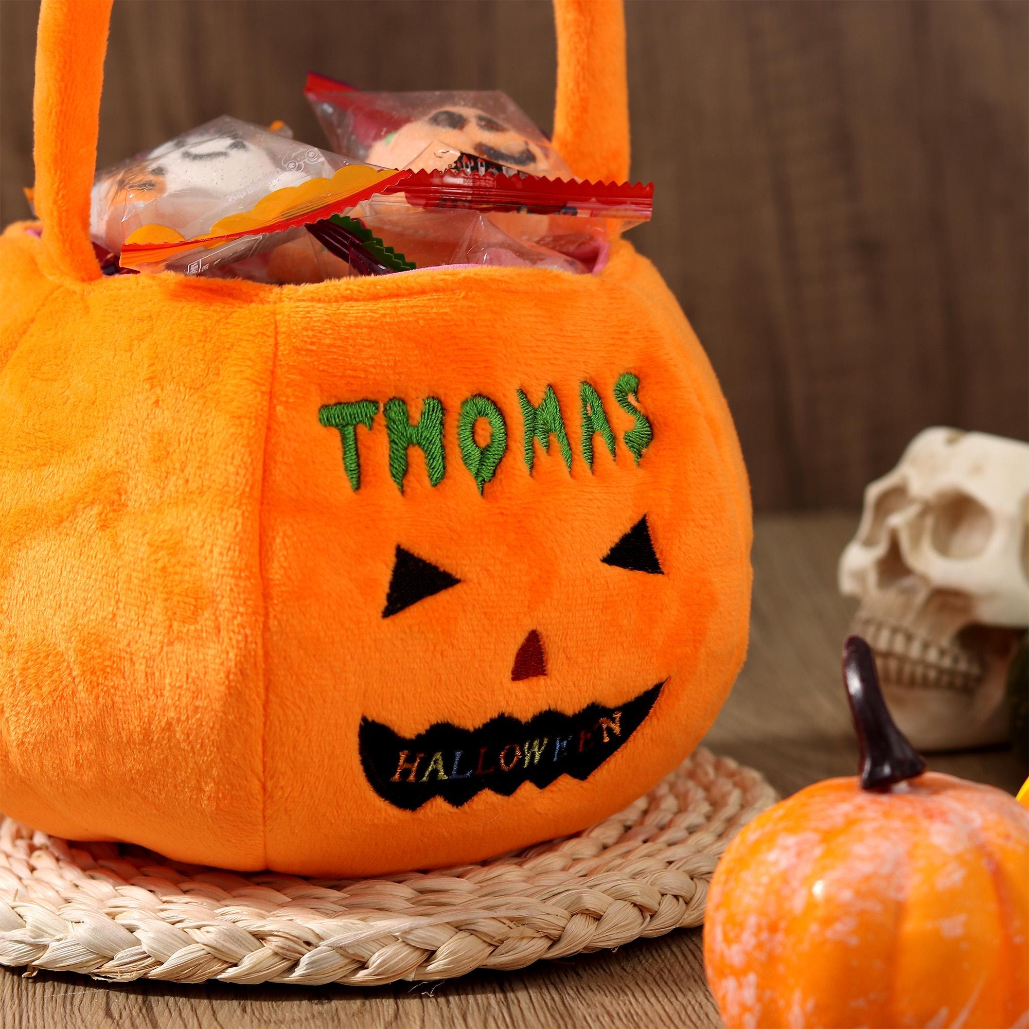 Personalized Halloween Basket - Custom Pumpkin Bucket with Name, Embroidered Trick or Treat Bag, Pumpkin Bucket for Kids, Gift for Child