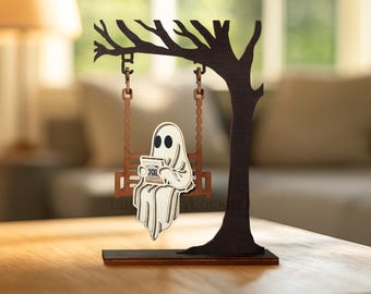Ghost on Swing Book Nook: Halloween Book Lover Gift