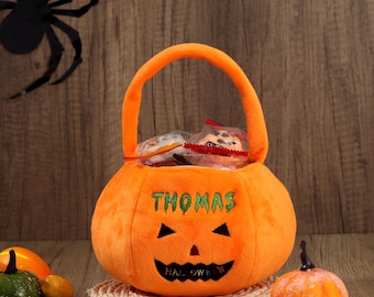 Custom Halloween Basket - Personalized Pumpkin Bucket with Name, Embroidered Trick or Treat Bag, Pumpkin Bucket for Kids, Gift for Child