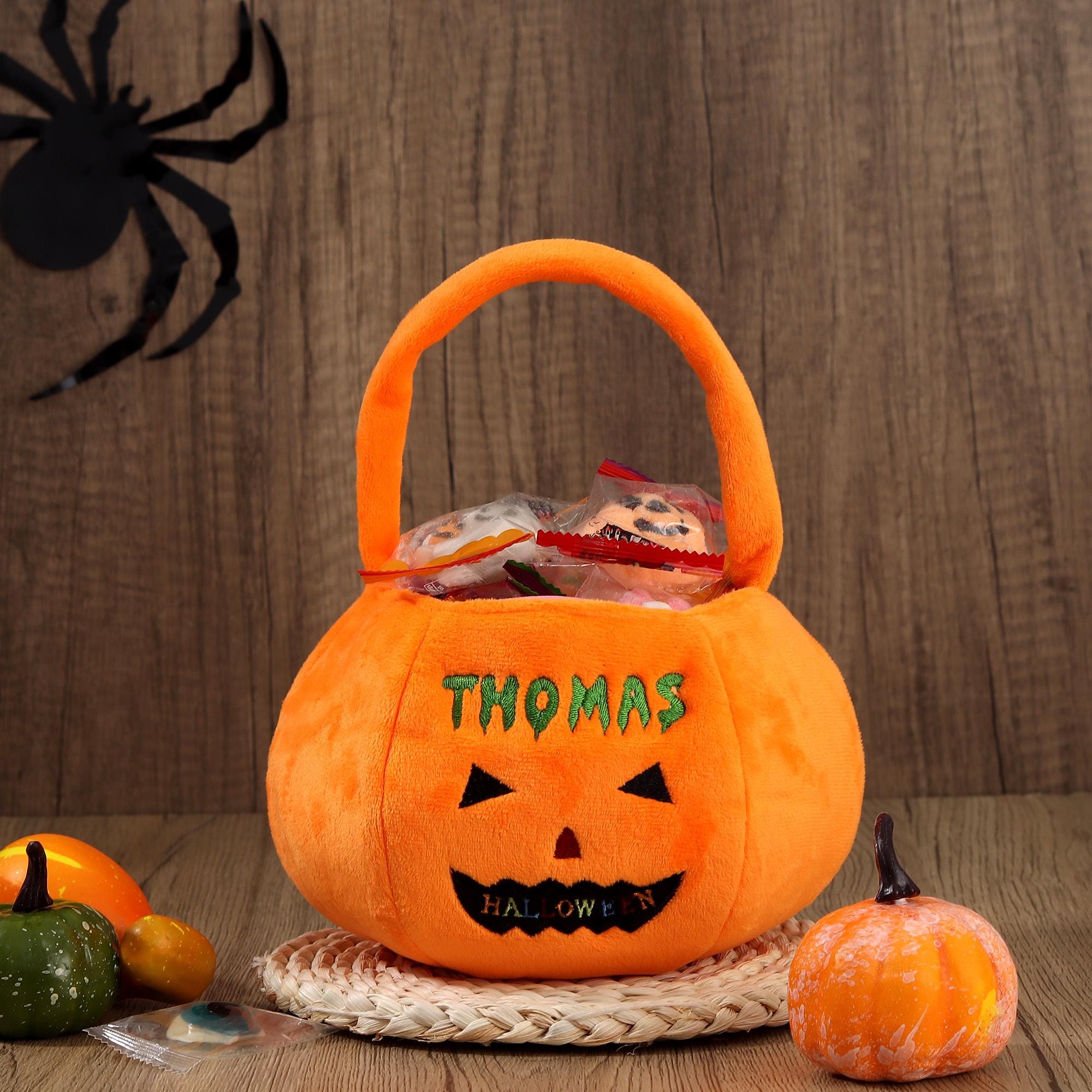 Personalized Halloween Basket - Custom Pumpkin Bucket with Name, Embroidered Trick or Treat Bag, Pumpkin Bucket for Kids, Gift for Child