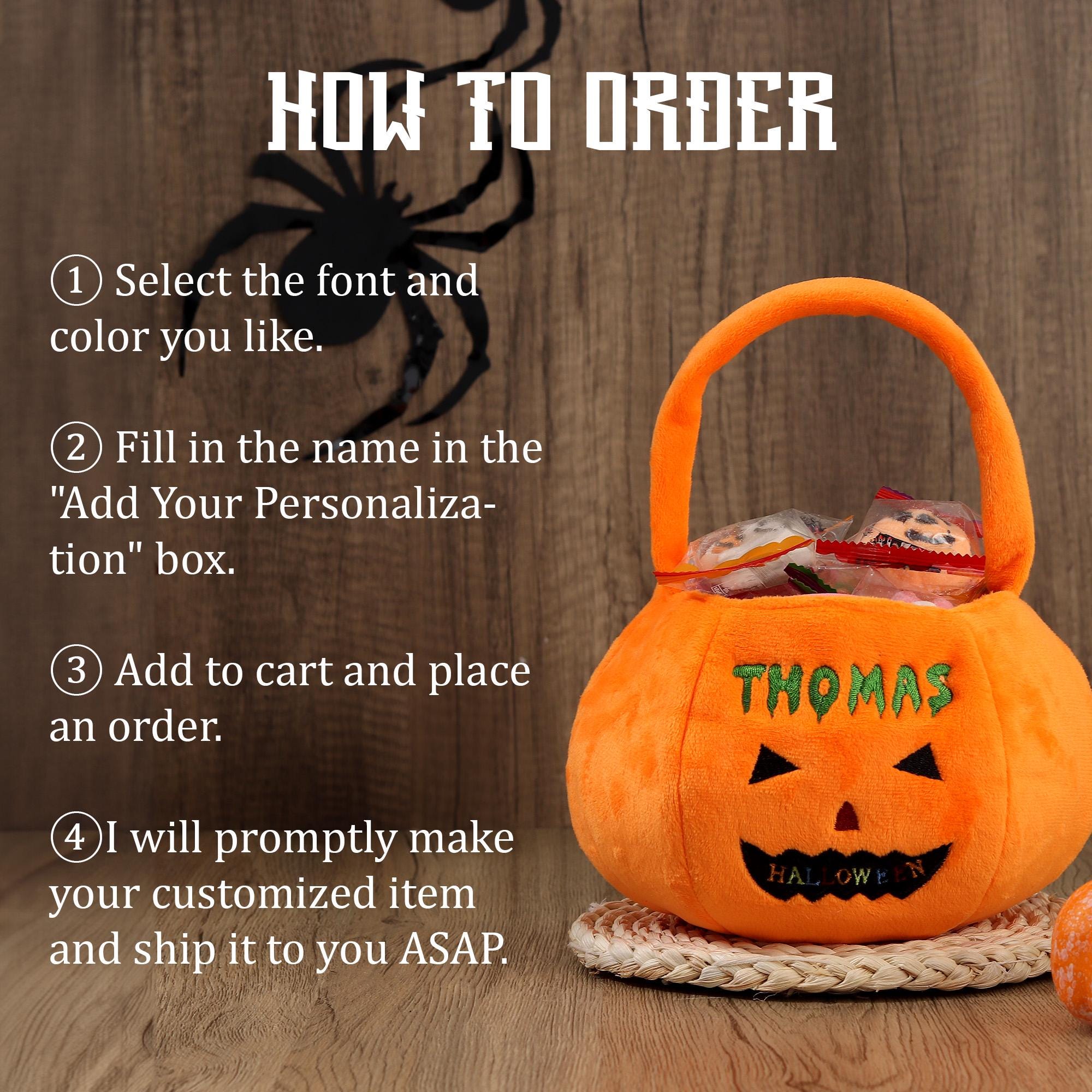 Personalized Halloween Basket - Custom Pumpkin Bucket with Name, Embroidered Trick or Treat Bag, Pumpkin Bucket for Kids, Gift for Child