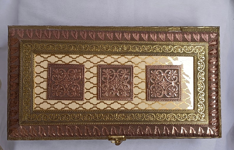 Indian dry fruit Box Stash Box 3 grid Handicraft Brass oxidize Wooden Container for Dry shops Fruit Chocolate