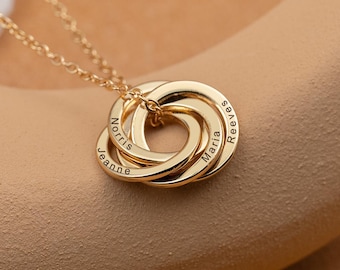 Mothers Day Gifts for Grandma, Custom Engraved Name Necklace, Personalized Interlocking Circles Necklace, Family Gift for Mom, Birthday Gift