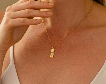 Engraved Birth Flower Bar Necklace, Personalized Birth Month Jewelry, Custom Necklace for Mom, Valentines Gift for Her, Bridesmaid Gift