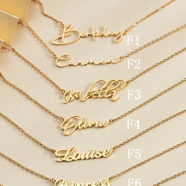 Collar con nombre de plata personalizado, collar con nombre chapado en oro de 18 quilates personalizado, joyería con nombre personalizado, regalo de cumpleaños para ella, regalo del Día de la Madre