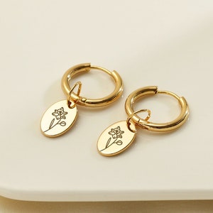 Custom Birth Flower Earrings,personalized Gold Drop Earrings,name ...