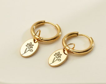 Orecchini floreali di nascita personalizzati,Orecchini pendenti in oro personalizzati,Orecchini con nome per le donne,Regalo per lei,Regali per la neomamma,Regalo di Natale per la madre