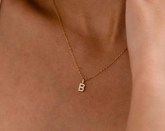 Personalized Pave Initial Necklace, Custom Dainty Gold Letter Necklace, Tiny Silver Initial Necklace, Minimalist Jewelry, Wedding Necklace