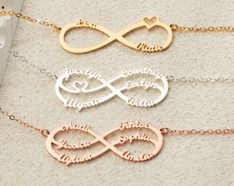 Collier personnalisé de nom d’infini, collier de maman avec des noms d’enfants, collier d’infini, collier de nom de famille, cadeau d’anniversaire, cadeau de fête des mères