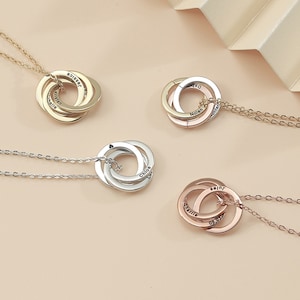Custom Family Names Necklace, Personalized Linked Circle Necklace, Engraved Kid's Name Necklace, Mother's Day Gift, Jewelry Gift for Grandma