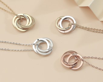 Custom Family Names Necklace, Personalized Linked Circle Necklace, Engraved Kid's Name Necklace, Mother's Day Gift, Jewelry Gift for Grandma