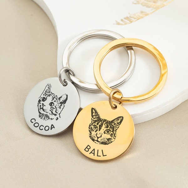 Custom Pet Portrait Keychain, Engraved Pet Photo Keyrings, Personalized Picture Keychain, Pet Memorial Gifts, Sympathy Gift, Pet Loss Gift