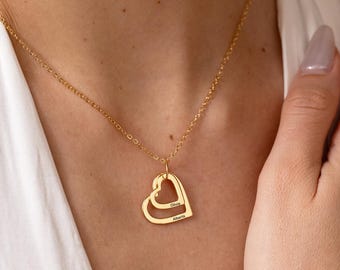 Gepersonaliseerde hartvormige naamketting, gepersonaliseerde gegraveerde familienaamketting, moederketting met kindernaam, Moederdagcadeau voor oma