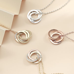 Personalized Family Name Necklace, Russian Ring Interlock Circle Necklace, Friendship Necklace, Birthday Gift for Mom, Custom Gift for Wife