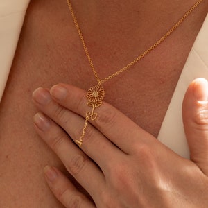 Collana con nome delicato con fiore di nascita, collana con nome personalizzato, gioielli con nome in oro personalizzati, regalo perfetto per lei, regali per la festa della mamma