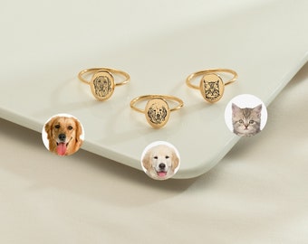 Personalized Pet Portrait Ring, Dog Cat Memorial Jewerly, Engraved Pet Photo Ring, Gifts for Dog Mom,Custom Gifts for Pet Owners