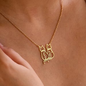 Personalized Cat Name Necklace, Custom Cat Silhouette Necklace with Name, Minimalist Cat Necklace, Memorial Gift, Cat Lovers Christmas Gift