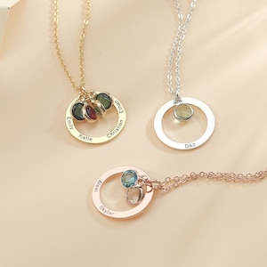 Collar con nombre en forma de círculo y piedra de nacimiento, collar con nombre de niño grabado personalizado, collar con mensaje en forma de círculo para mamá, regalo para el día de la madre
