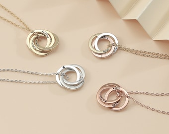 Collier cercle personnalisé, collier de nom d’enfant gravé, collier lié personnalisé, collier de nom de famille, bijoux pour grand-mère, fête des mères