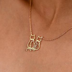 Personalized Cat Name Necklace, Custom Cat Silhouette Necklace with Name, Minimalist Cat Necklace, Memorial Gift, Cat Lovers Christmas Gift