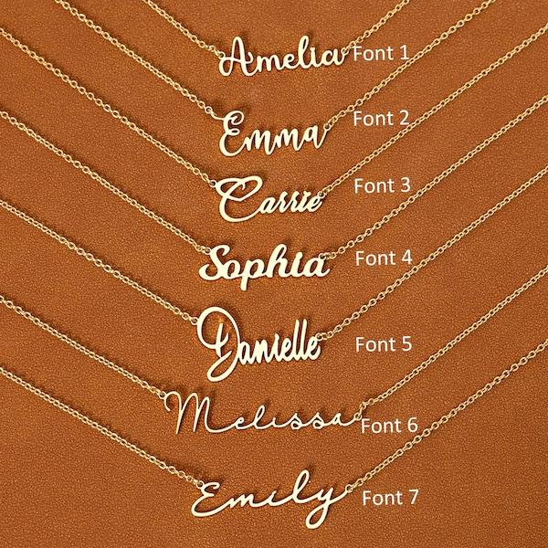 Collana con nome personalizzato, collana con nome personalizzata placcata in oro 18 carati, collana con nome minimalista, regalo di Natale, regalo per la festa della mamma, regalo per lei