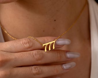 Gold Angel Number Necklace, Lucy Number Necklace, Custom Year Necklace, Silver Number Necklace 111 222 333 444 555 666 777 888 999 Christmas
