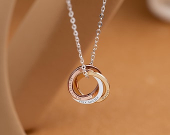 Mothers Day Gifts for Grandma, Custom Engraved Name Necklace, Personalized Interlocking Circles Necklace, Family Gift for Mom, Birthday Gift
