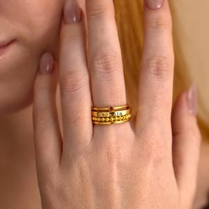 Personalized Stackable Birthstone Name Rings, Set of 4 Stacking Rings, Custom Birthstone Engraved Letter Rings, Minimalist Gift for Her