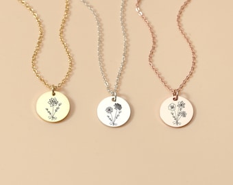 Collana personalizzata con fiori di nascita combinati, collana con fiori del mese di nascita dei bambini incisi, collana di famiglia personalizzata, regali di Natale per la mamma